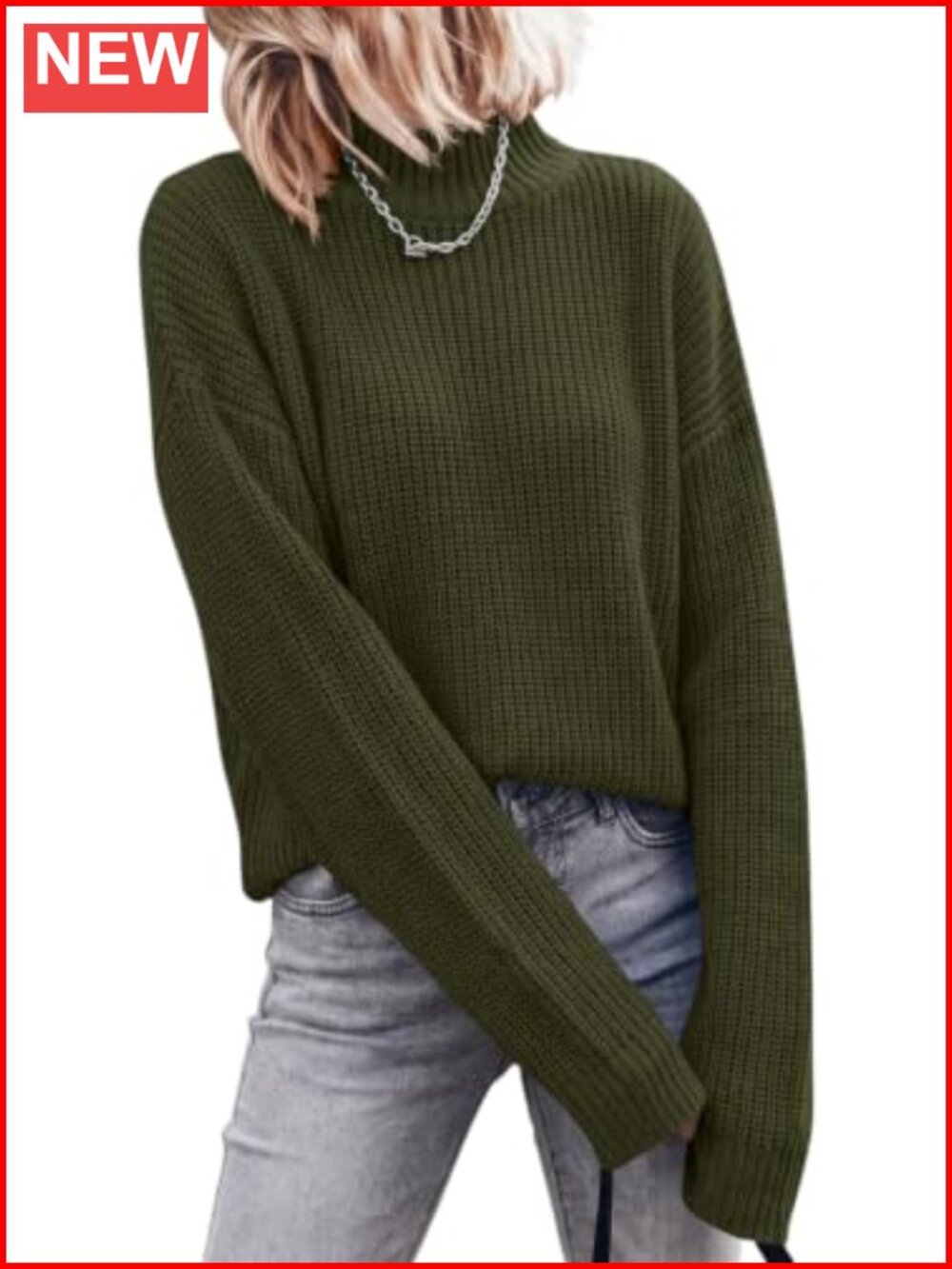Chunky Knit Mock Turtleneck Pullover Sweater in Relaxed Fit